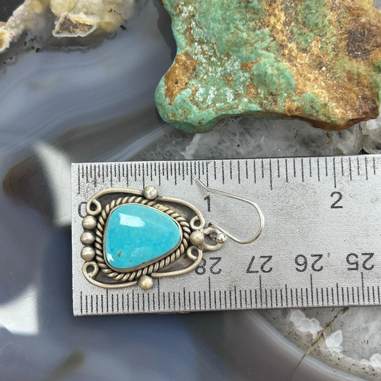 Sterling Silver Southwestern Style Turquoise Decorated Dangle Earrings For Women #3