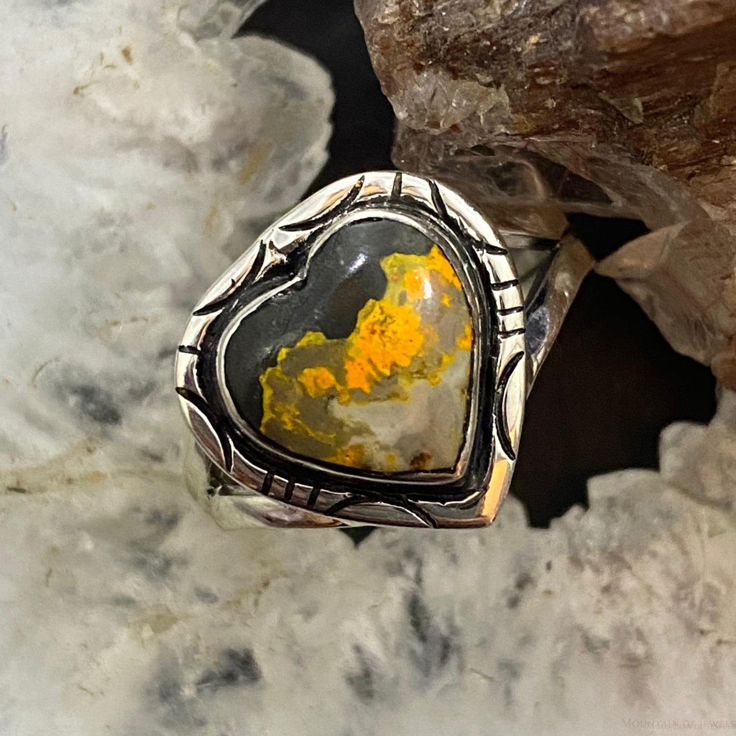 Native American Sterling Silver Bumblebee Jasper Heart Ring Size 9 For Women