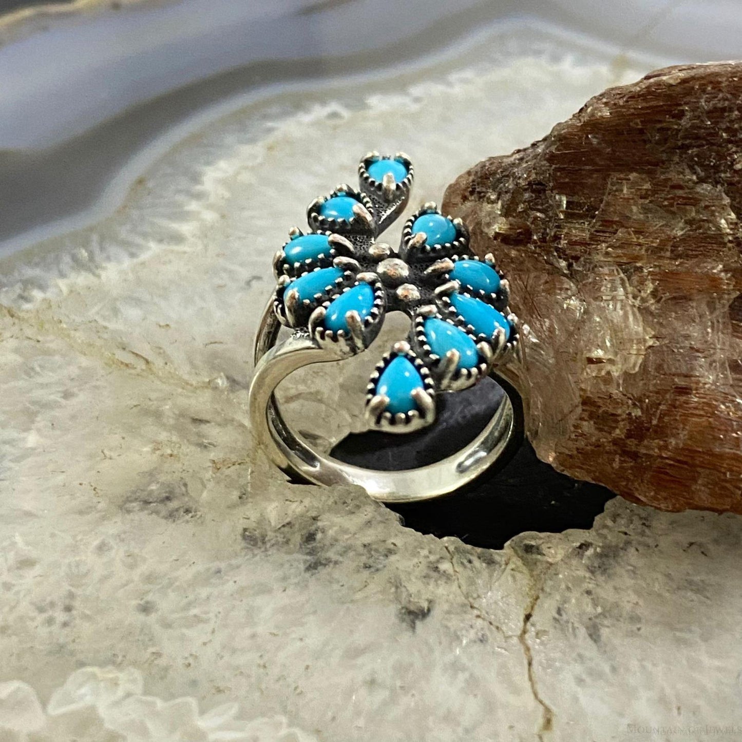 Carolyn Pollack Sterling Turquoise Cluster Decorated Ring Variety of Sizes