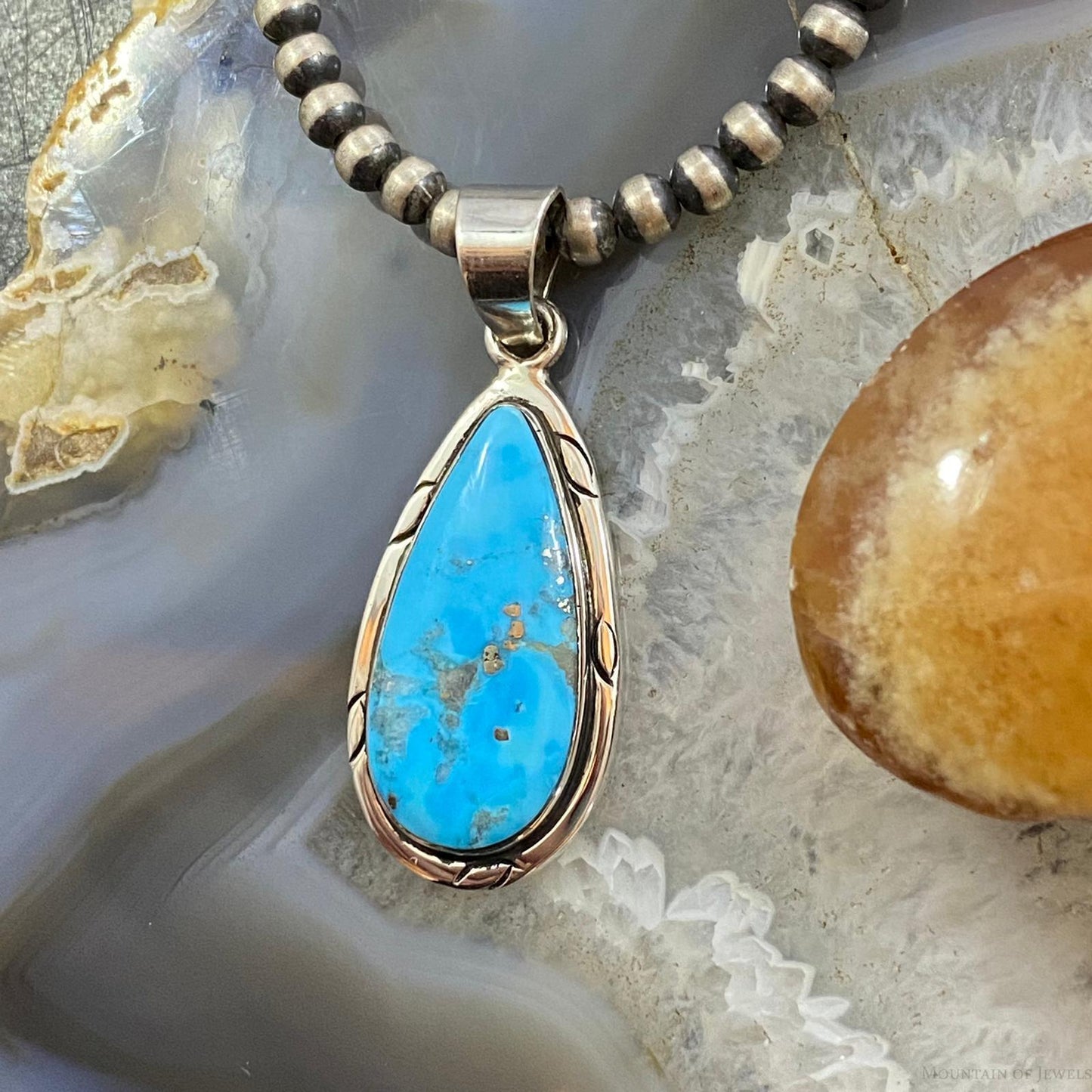 Native American Sterling Blue Ridge Turquoise Teardrop Pendant For Women #1