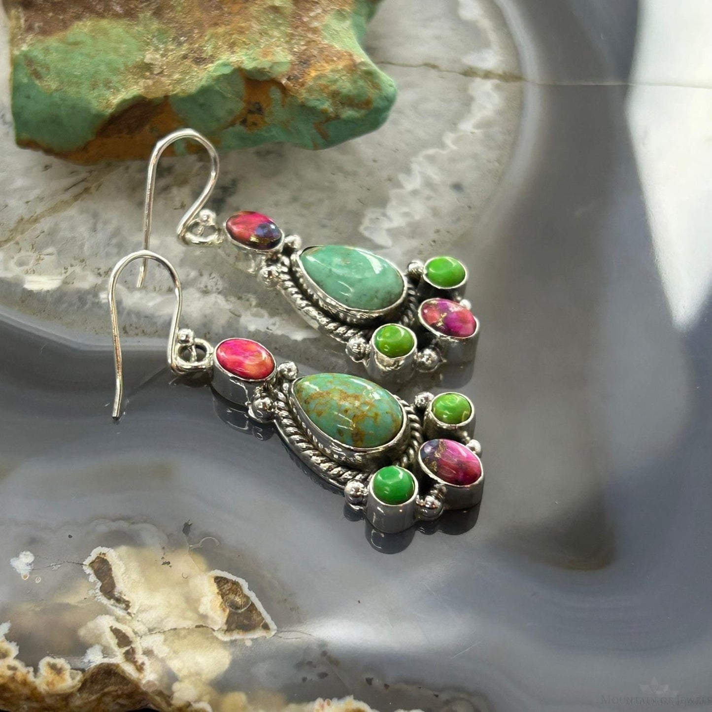 Sterling Silver Southwestern Style Multistone Dangle Earrings For Women #4