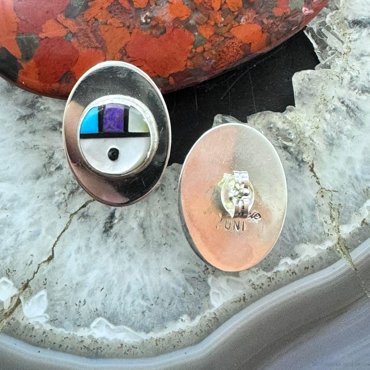 Starllie & Sheryl Edaakie Sterling Silver Multistone Inlay Sunface Stud Earrings For Women #2