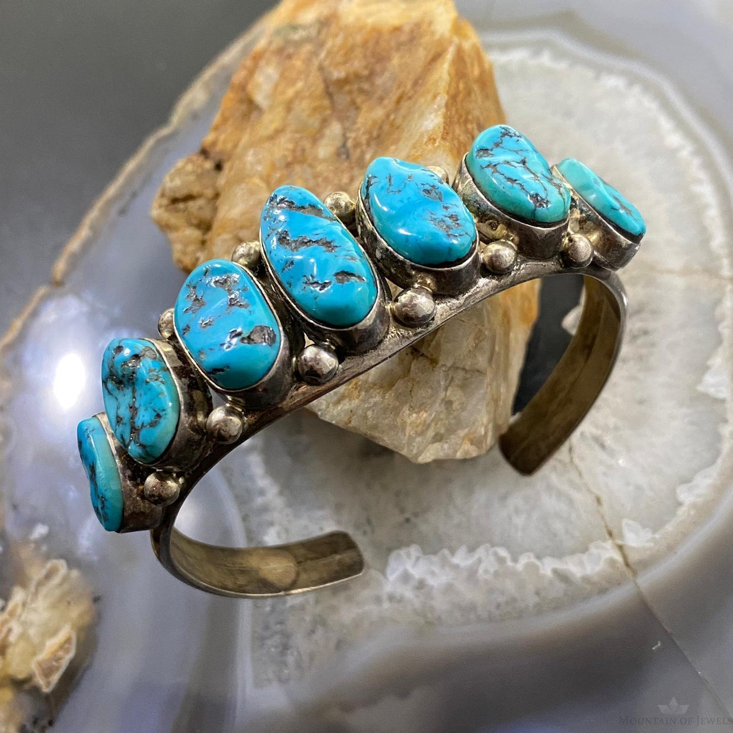 Ramona Loloma Vintage Native American Sterling Graduated Turquoise Bracelet