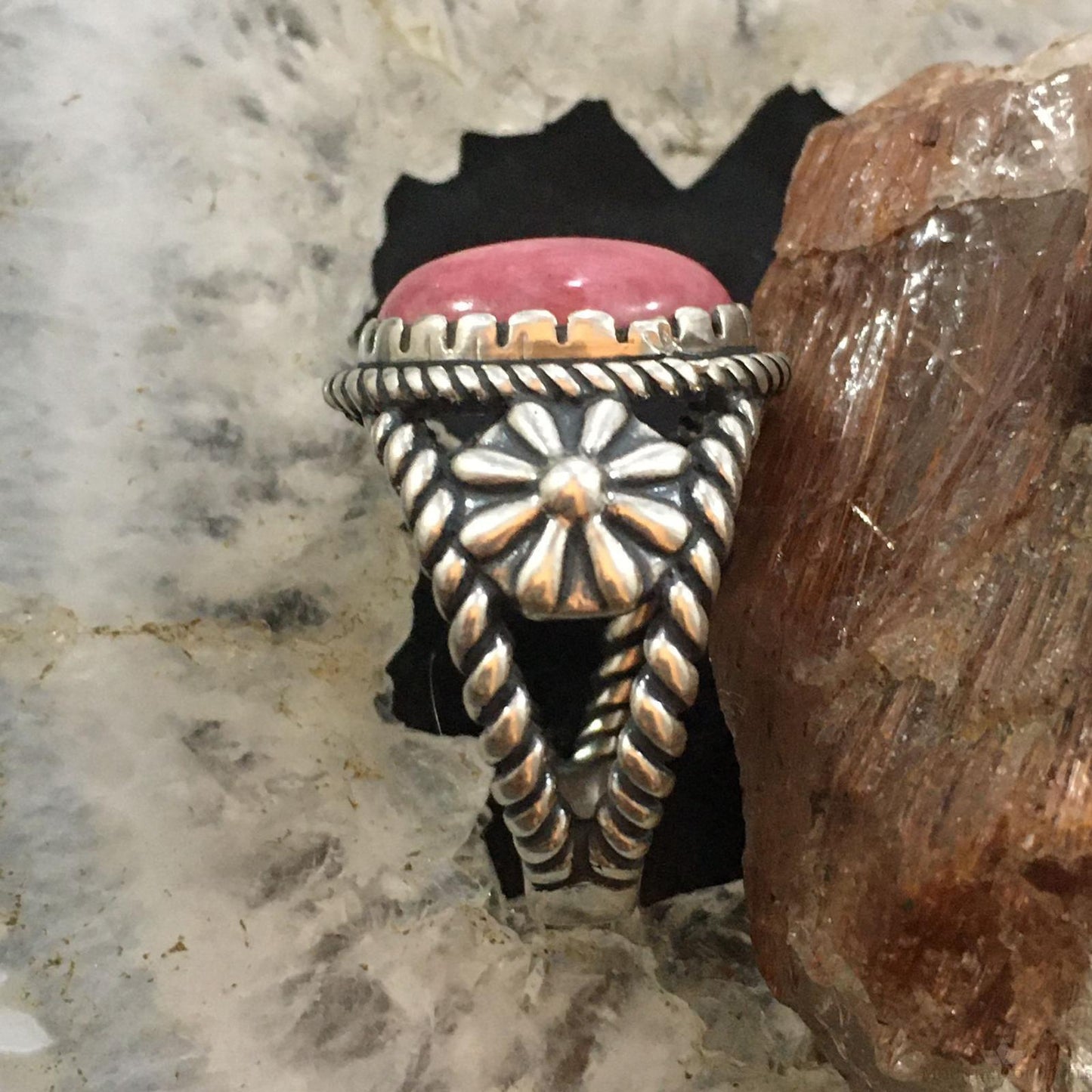 Carolyn Pollack Vintage Southwestern Style Sterling Silver Oval Rhodonite Decorated Ring For Women