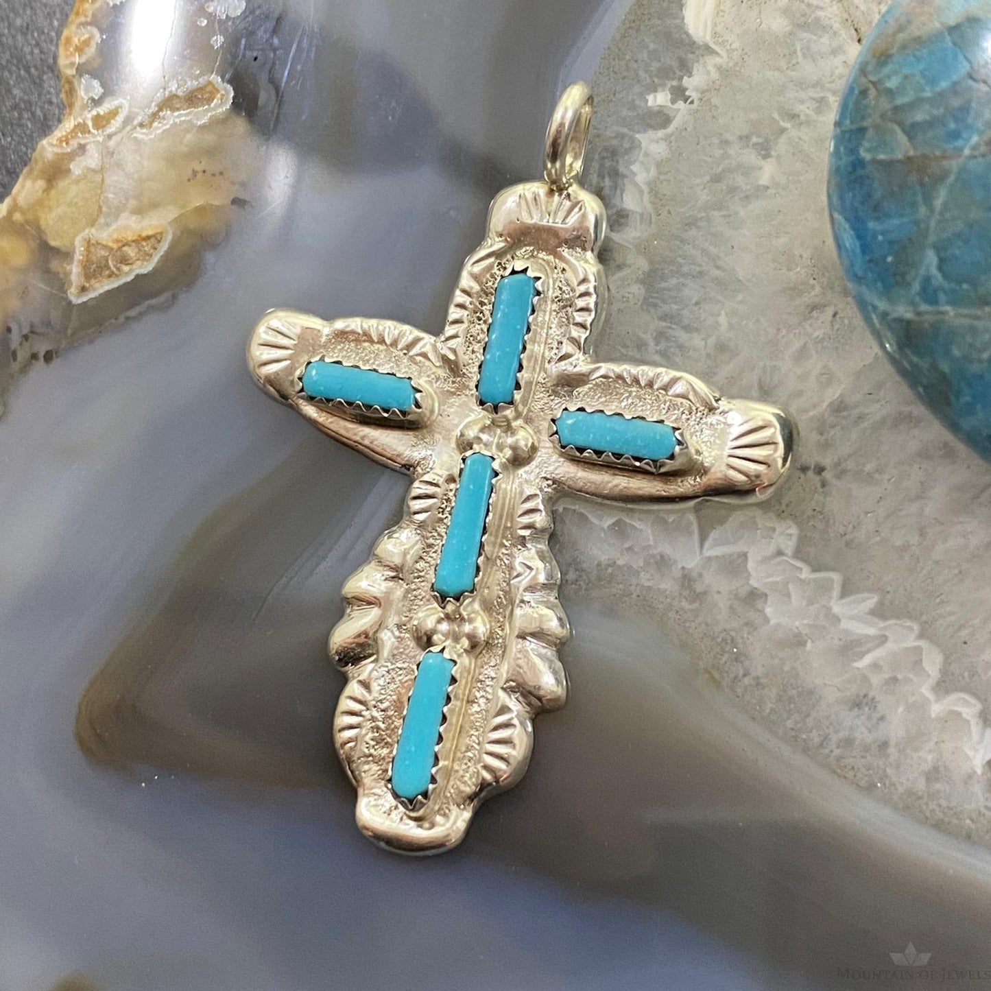 Cecilia Iule Native American Turquoise Sterling Silver Unisex Cross Pendant