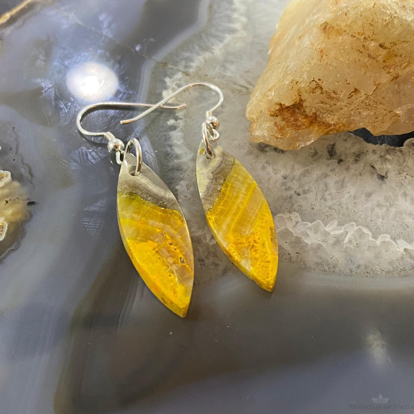 Sterling Silver Marquise Bumblebee Jasper Slab Dangle Earrings For Women #151
