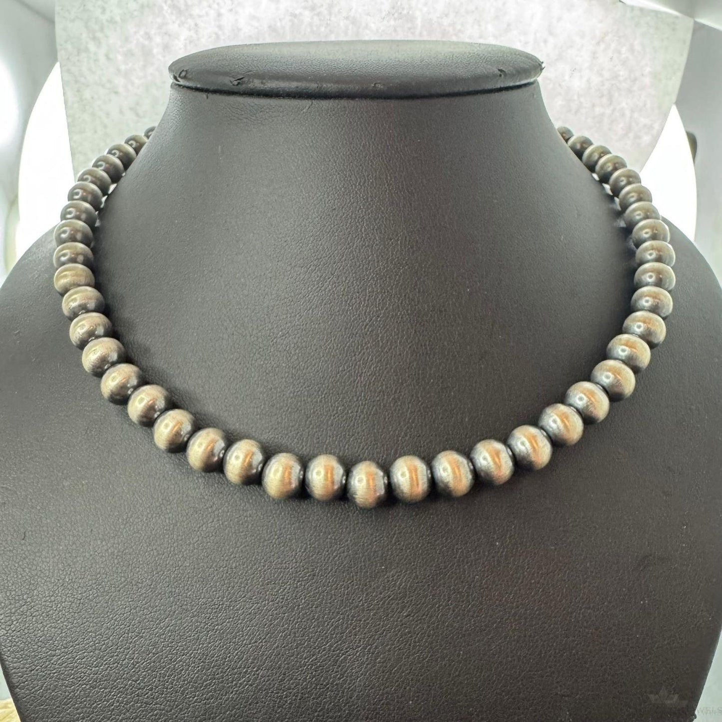 Sterling Silver Southwestern Style Navajo Pearl Beads 8 mm Necklace 16"-18" For Women