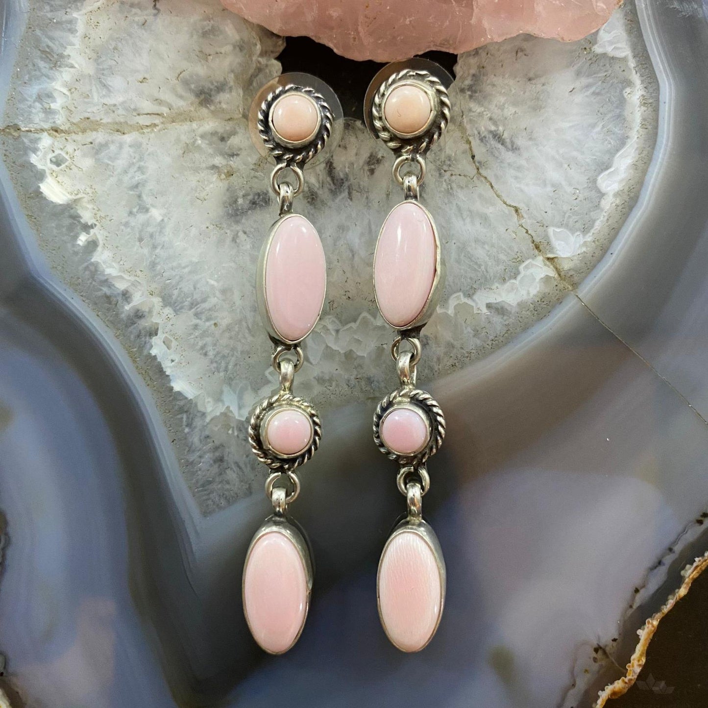 Monica Silversmith Sterling Silver Pink Conch Shell Dangle Earrings For Women