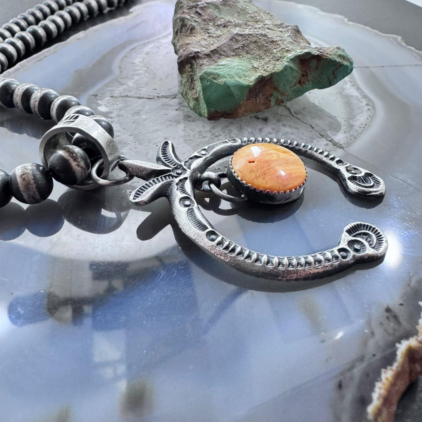 Eva & Linberg Billah Sterling Silver Orange Spiny Oyster Decorated Naja Pendant For Women