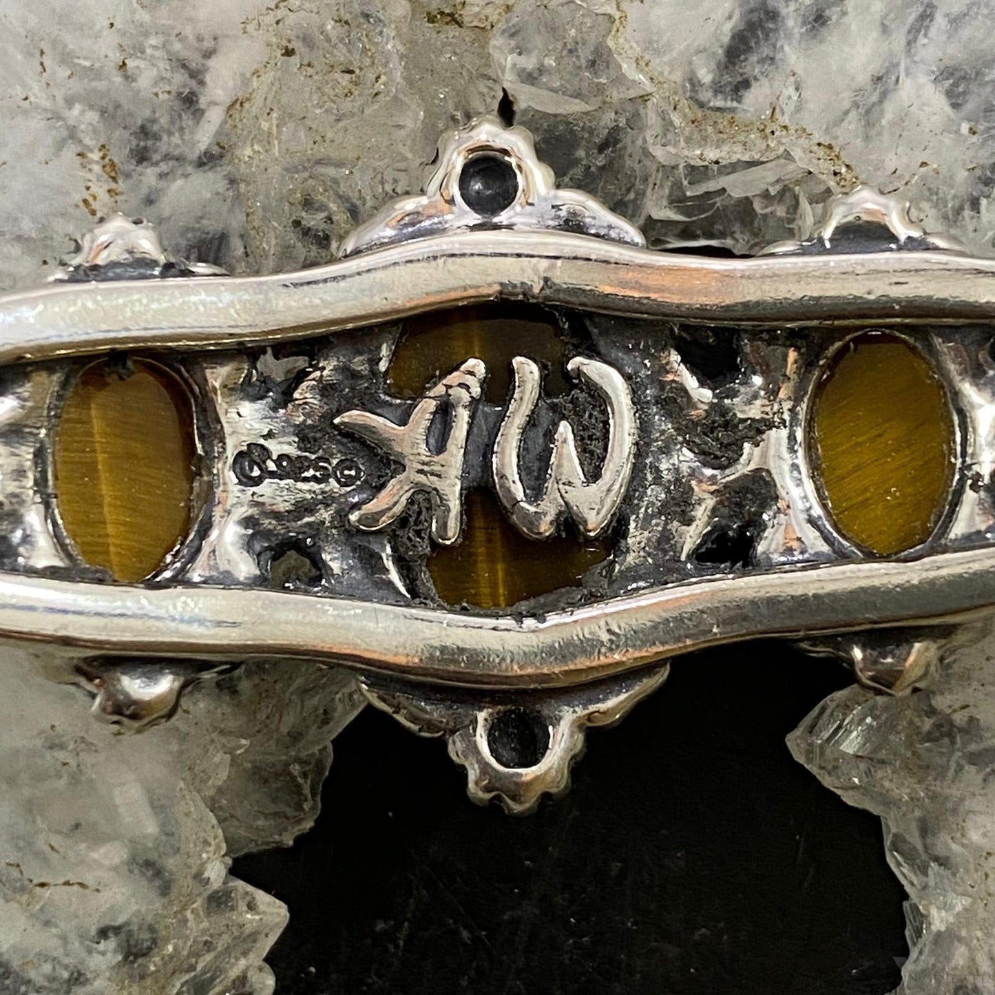 Carolyn Pollack Vintage Southwestern Style Sterling Silver Tiger Eye Decorated Bracelet
