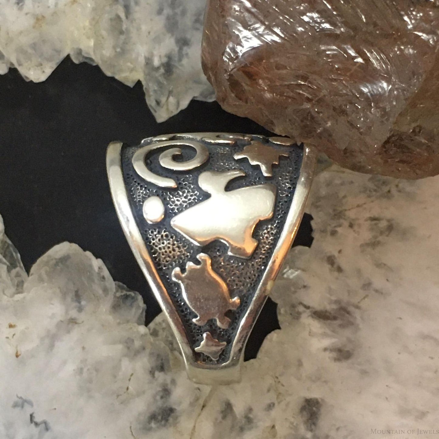 Jody Naranjo Vintage Southwestern Style Sterling Silver Fetish Symbol Decorated Ring For Women