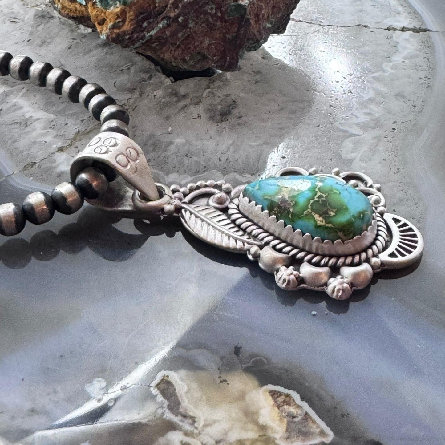 Sterling Silver Southwestern Style Teardrop Sonora Gold Turquoise Decorated Pendant For Women