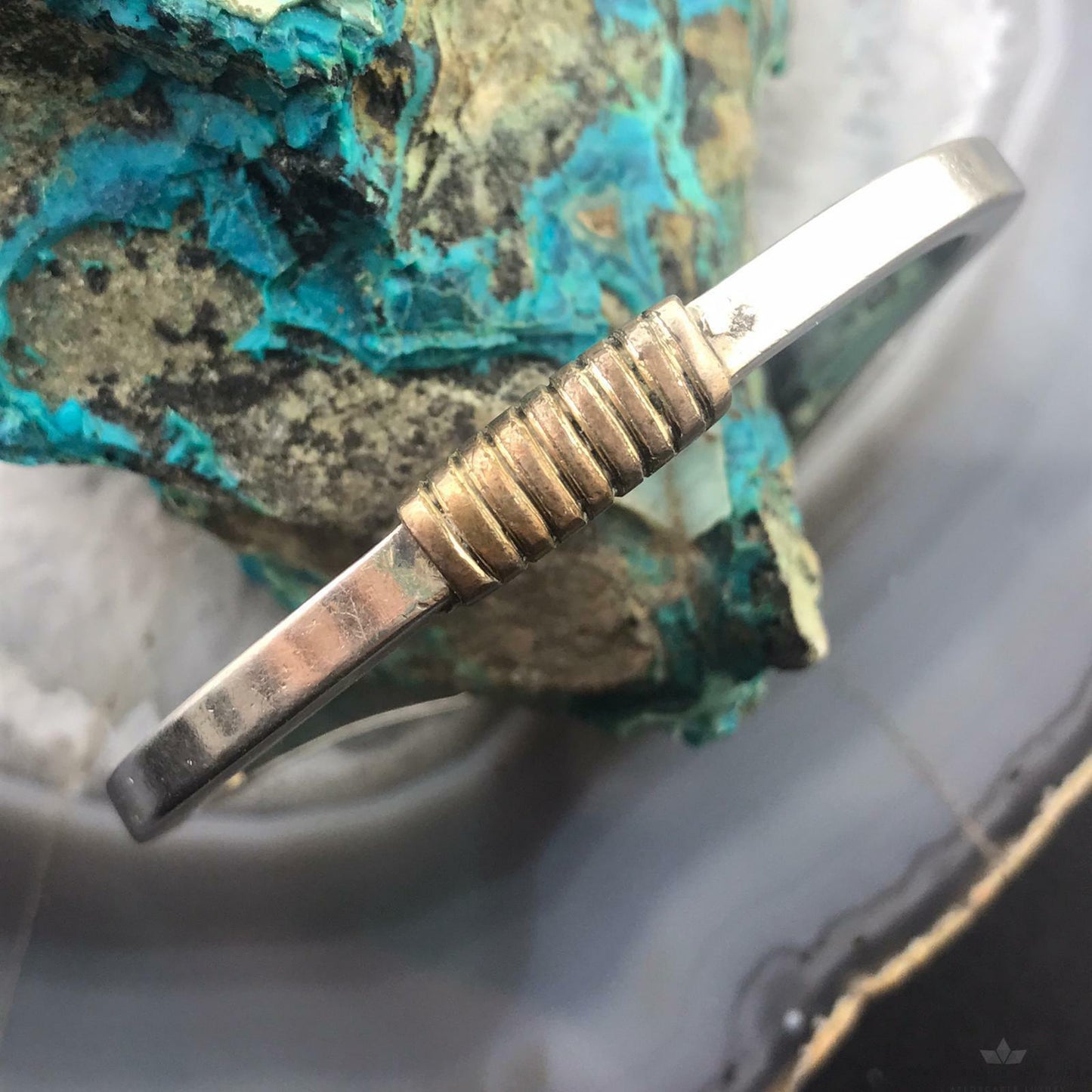 Native American Sterling Silver and Gold Filled Warp Slim Cuff Bracelet For Women
