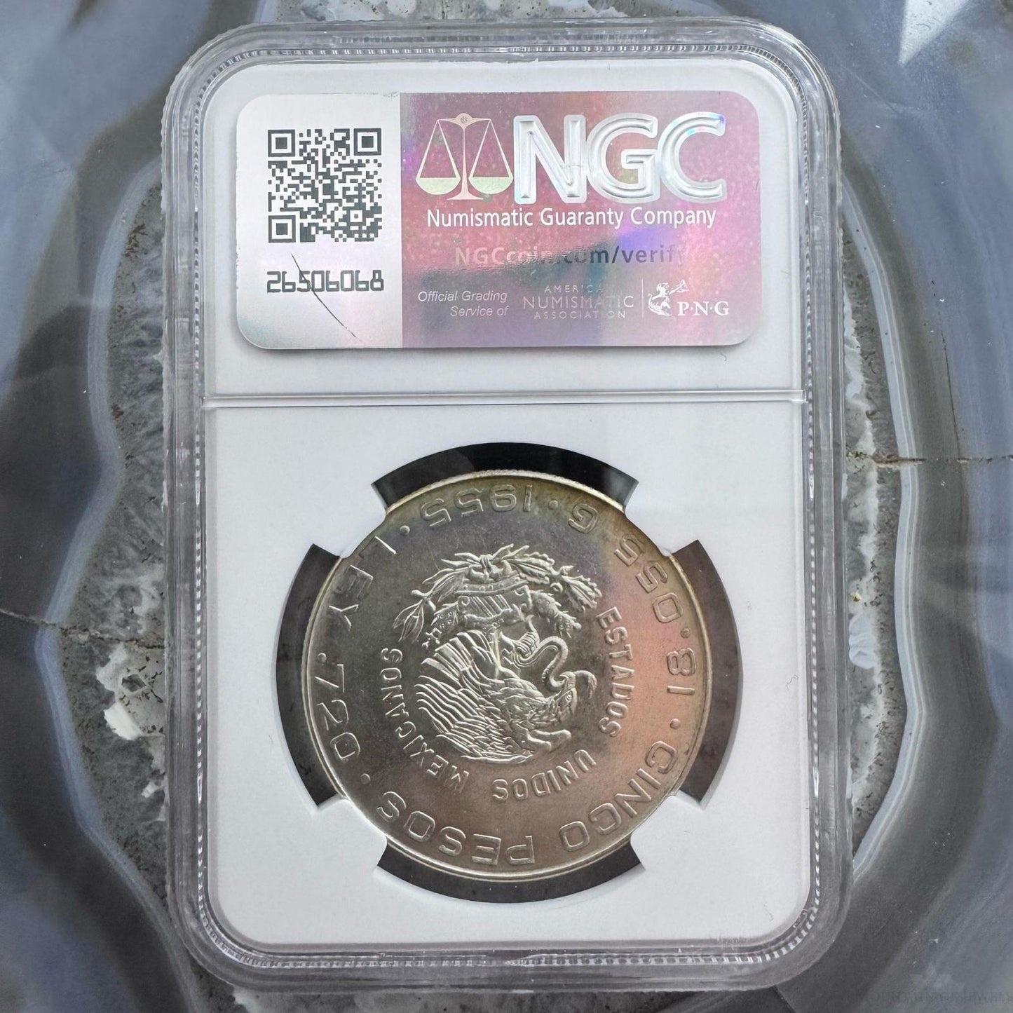 1955 Mexico Ssilver 5 Cinco Pesos S5P NGC MS62 #001