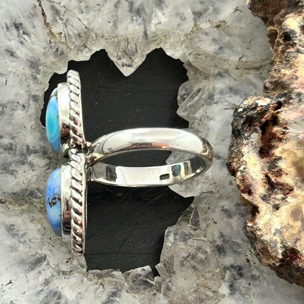 Sterling Silver Southwestern Style Double Golden Hill Turquoise Ring Size 7 For Women
