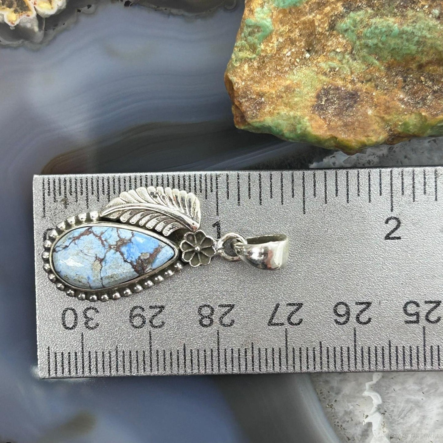 Sterling Silver Southwestern Style Teardrop Golden Hill Turquoise Leaves Pendant For Women #1