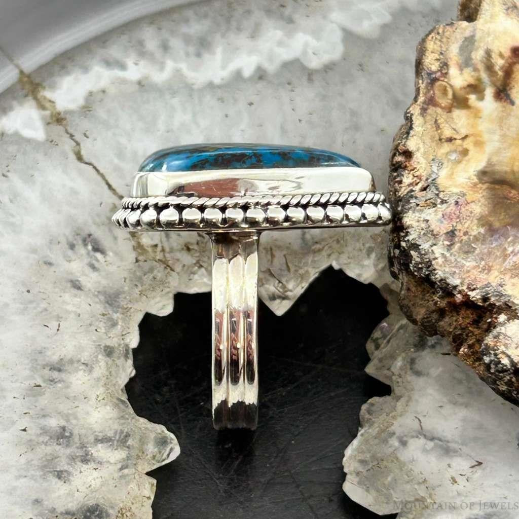 Sterling Silver Southwestern Style Teardrop Chrysocolla Decorated Ring Size 7.25 For Women