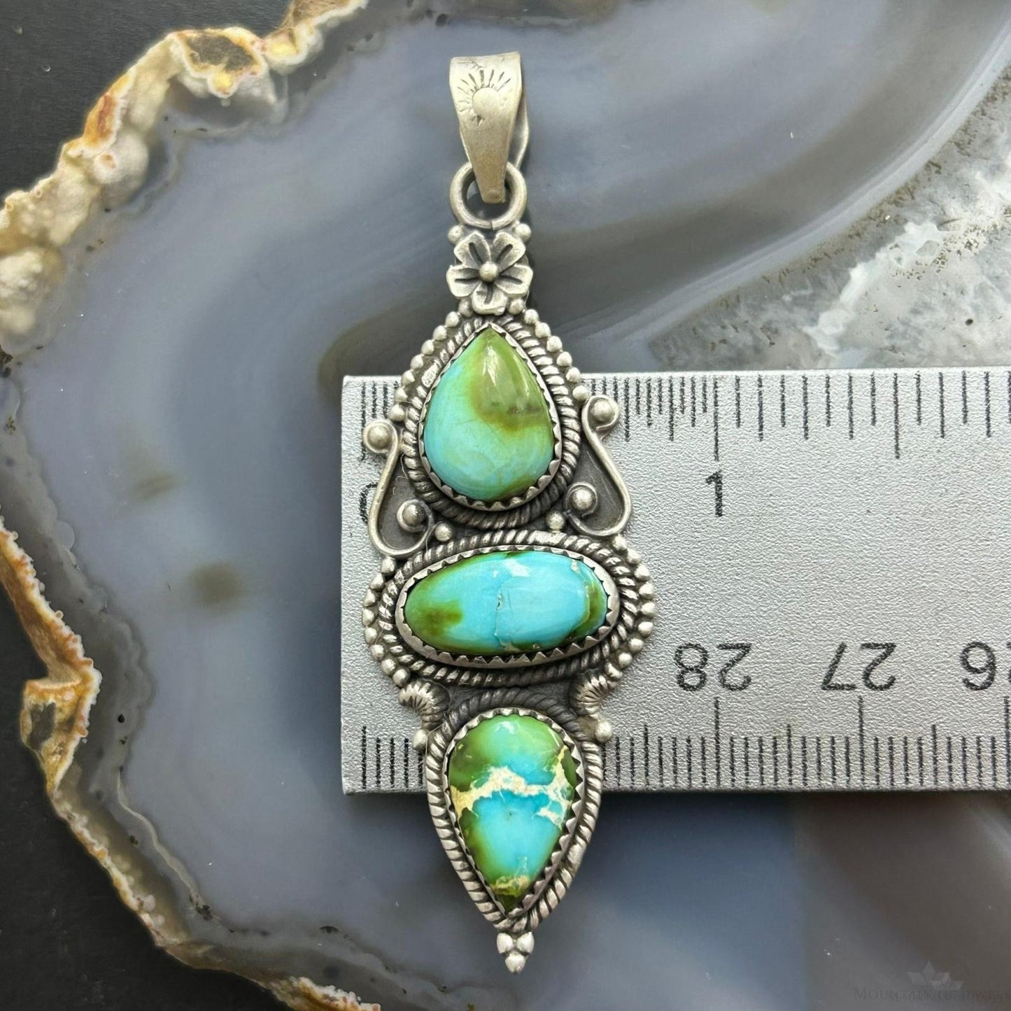 Sterling Silver Southwestern Style 3 Sonora Gold Turquoise Decorated Pendant For Women