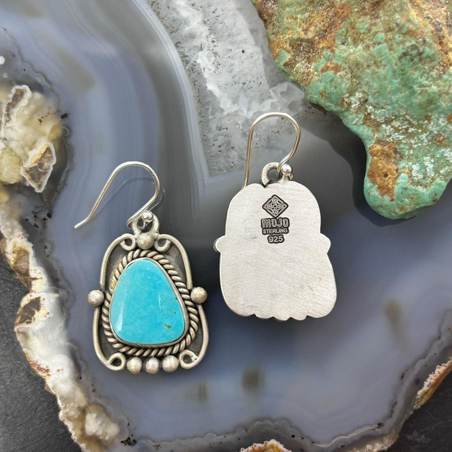 Sterling Silver Southwestern Style Turquoise Decorated Dangle Earrings For Women #3