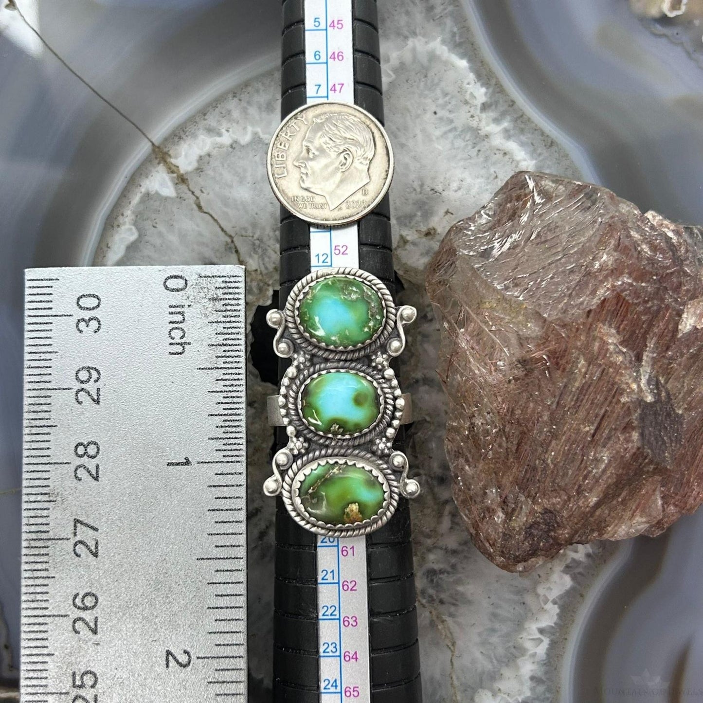 Sterling Silver Southwestern Style 3 Sonora Gold Turquoise Adjustable Ring For Women