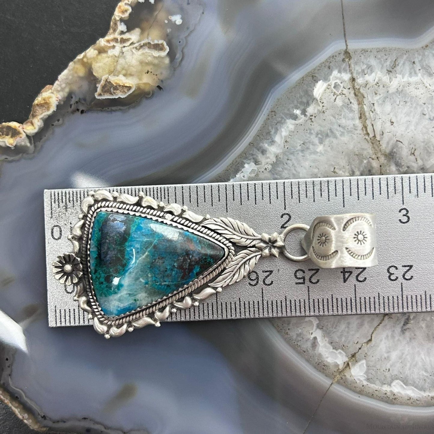 Sterling Silver Southwestern Style Triangle Shattuckite Pendant For Women