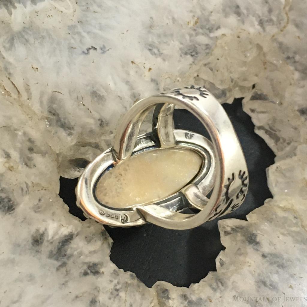 Carolyn Pollack Sterling Silver Elongated Marquise Fossilized Coral Decorated Ring For Women