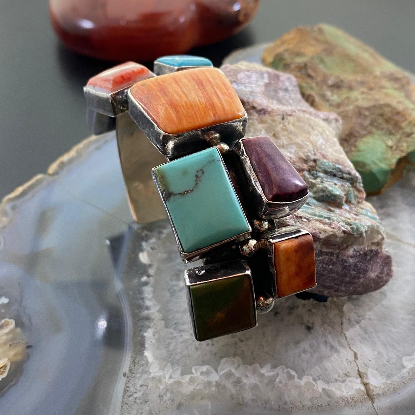 Chimney Butte Vintage Sterling Silver Chunky Multi-Stone Bracelet For Women