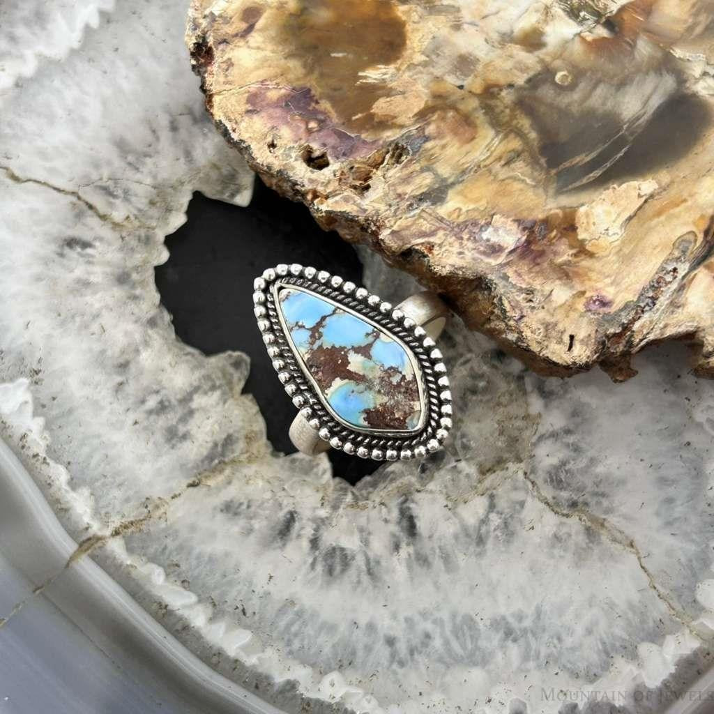 Sterling Silver Southwestern Style Teardrop Golden Hill Turquoise Adjustable Ring For Women