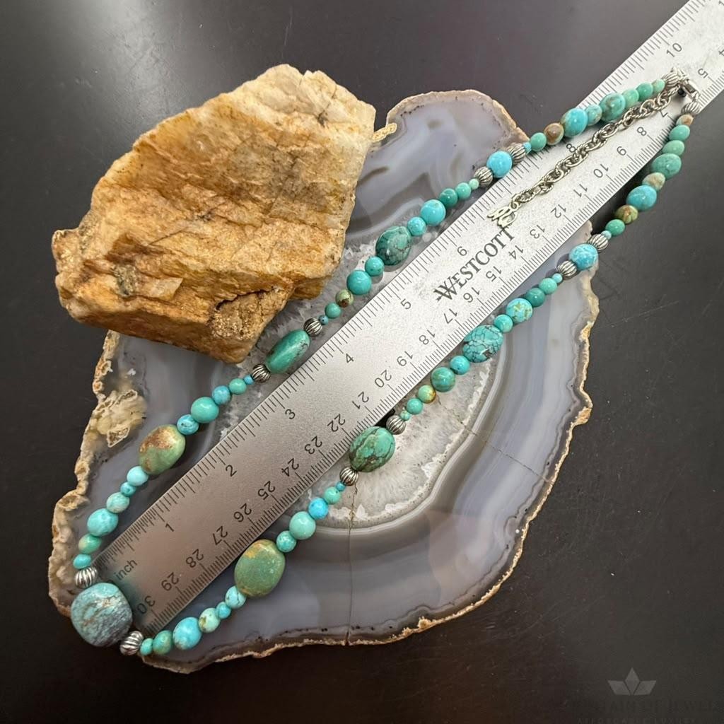 Carolyn Pollack Sterling Silver Round & Oval Turquoise Beads Decorated 20"-22" Necklace For Women