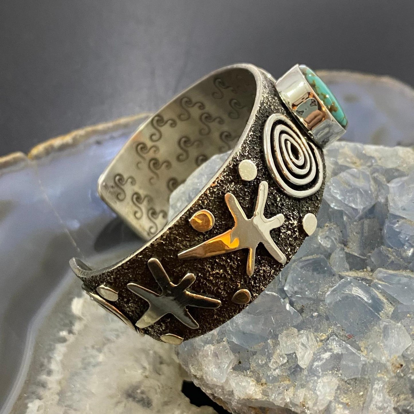 Alex Sanchez Native American Sterling Silver Turquoise Petroglyph Bracelet #5