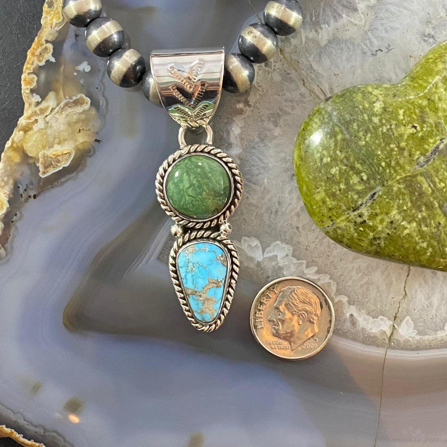 Native American Sterling Silver Royston Turquoise/Blue Ridge Turquoise Pendant