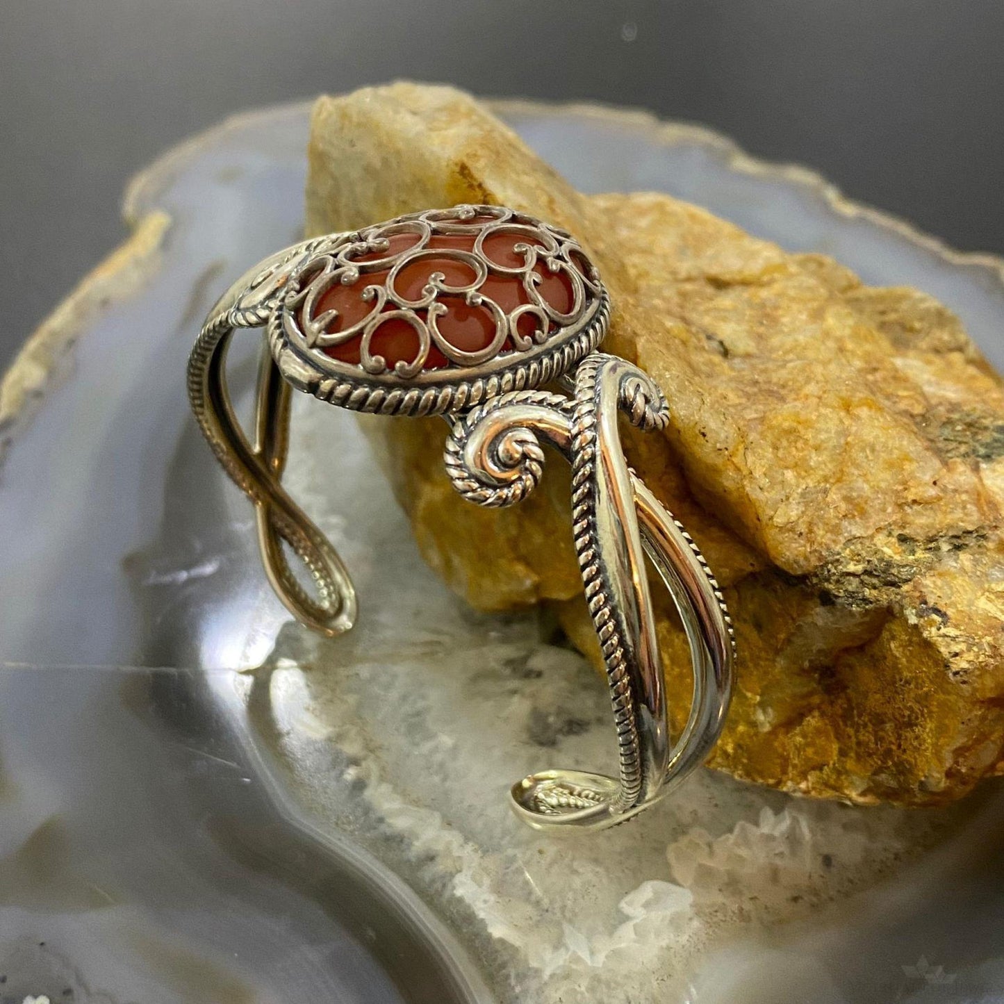 Carolyn Pollack Sterling Silver Frosted Orange Agate Decorated Bracelet For Women