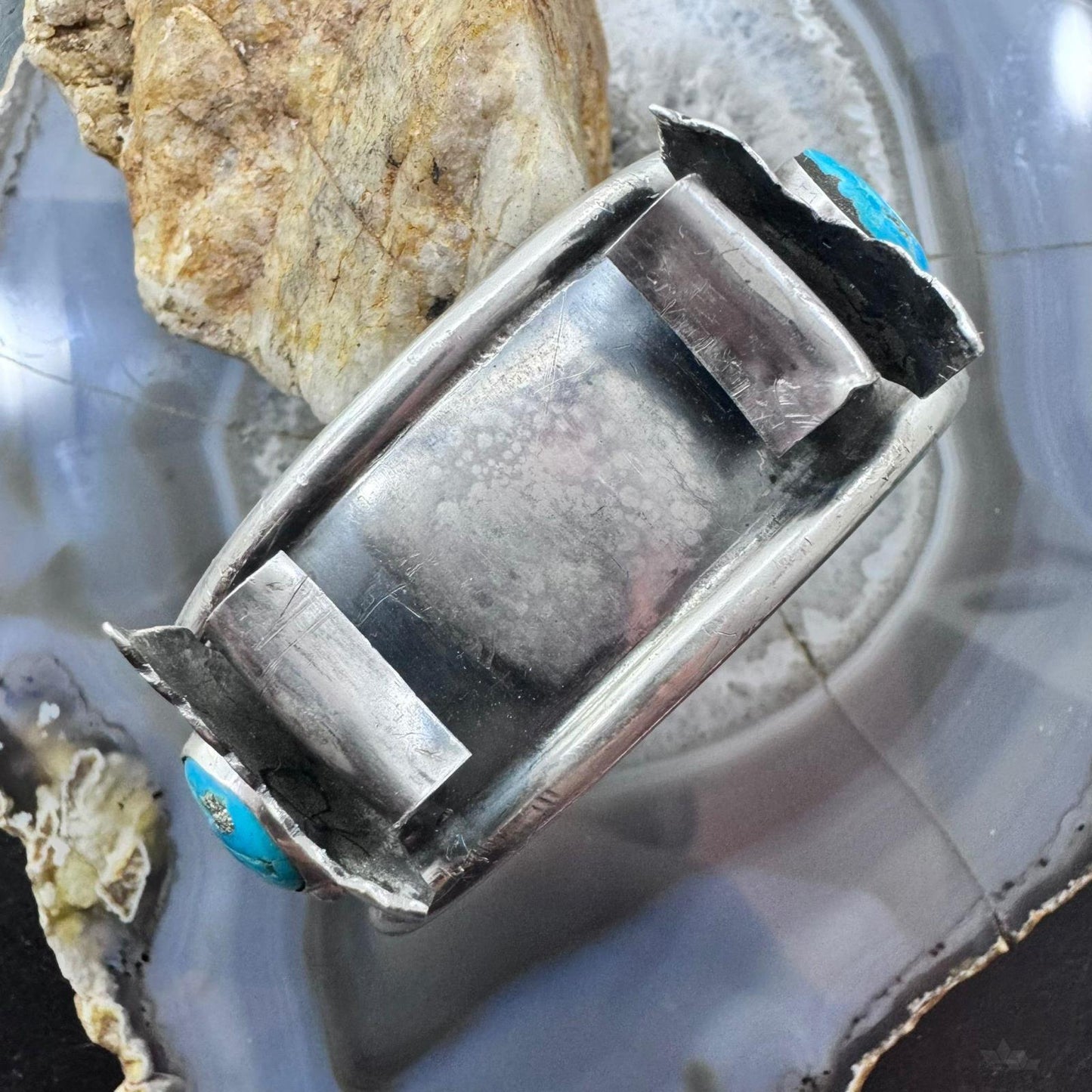 Roy Vandever Vintage Silver 2 Turquoise & 2 Coral Decorated Watch Cuff For Women