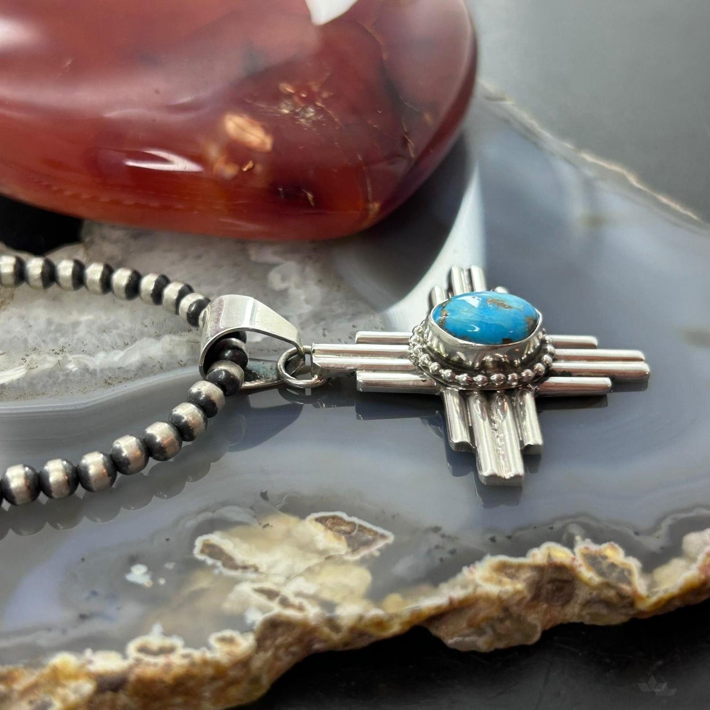 Priscilla Apache Native American Sterling Silver Turquoise Zia Unisex Pendant