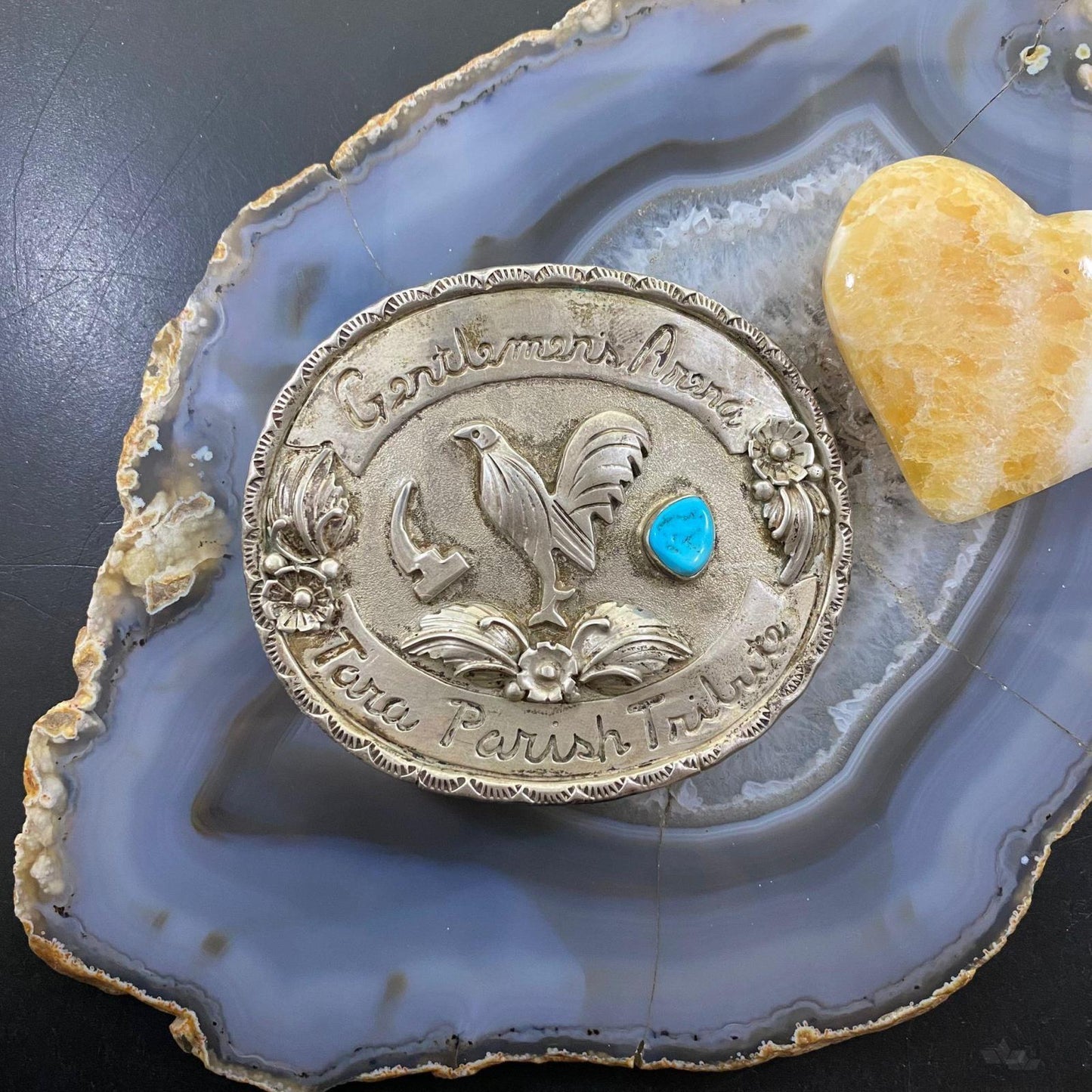 Sterling Turquoise & Chicken Decorated Gentlemen Arena Tribute Belt Buckle