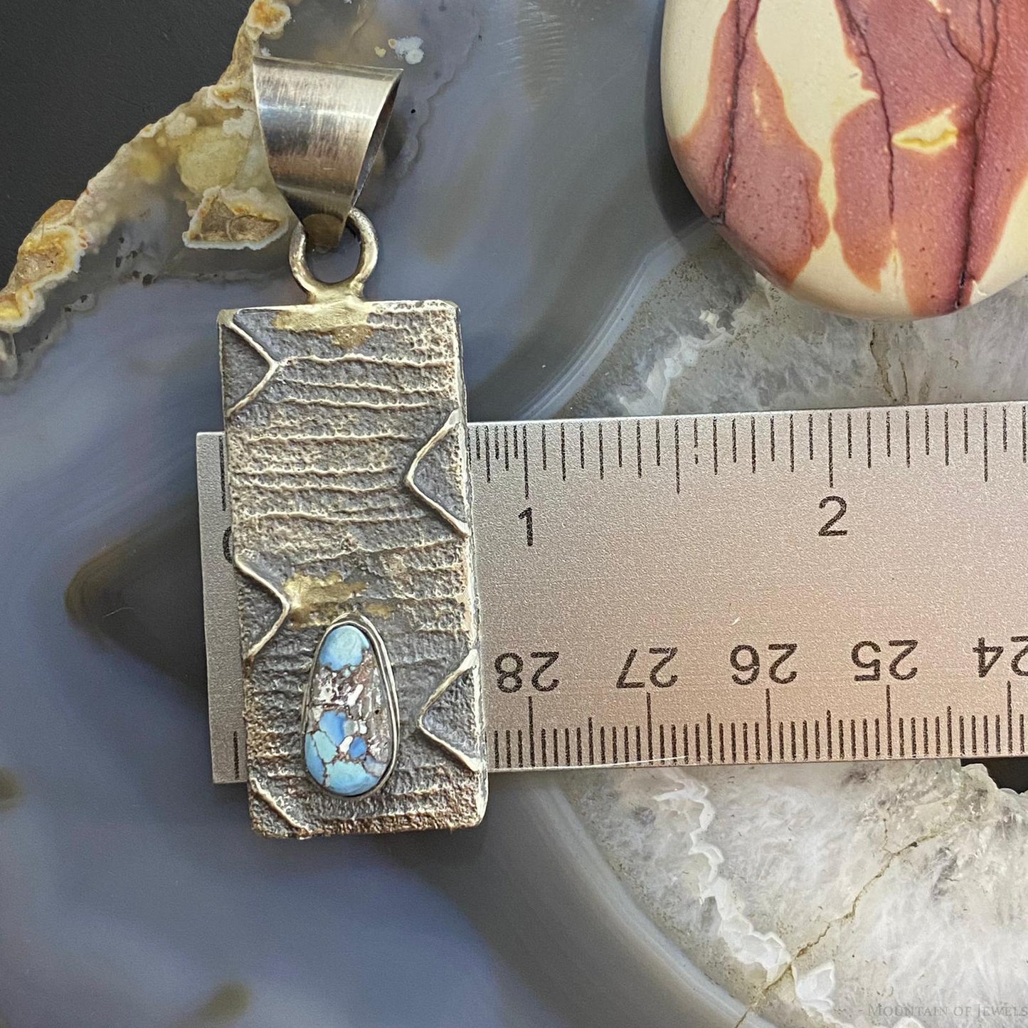 Wilson Dawes Sterling Silver Teardrop Golden Hill Turquoise Rectangle Tufa Cast Unisex Pendant