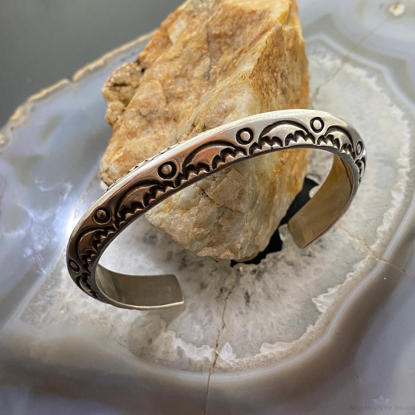 Vintage Signed Native American Sterling Silver Stamped Carinated Bracelet #1