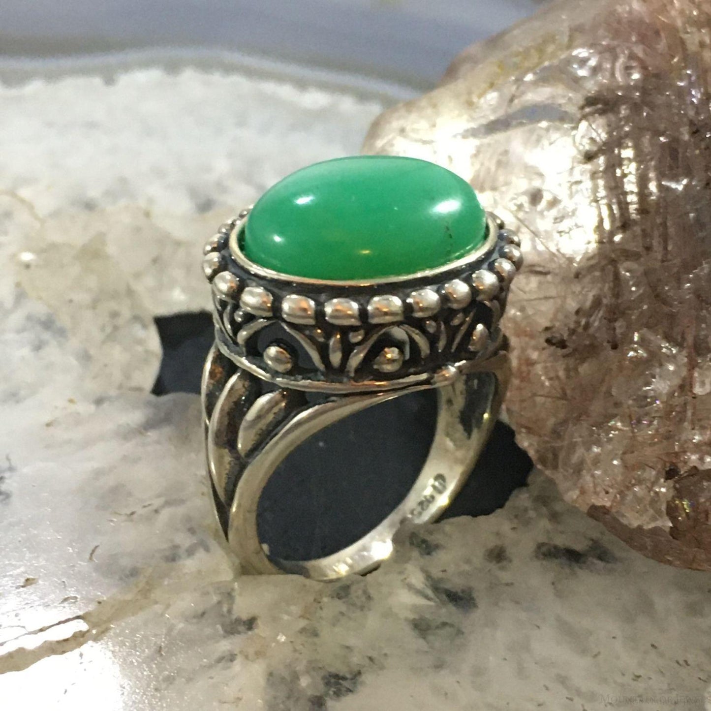 Carolyn Pollack Southwestern Style Sterling Silver Oblong Oval Variscite Decorated Ring For Women