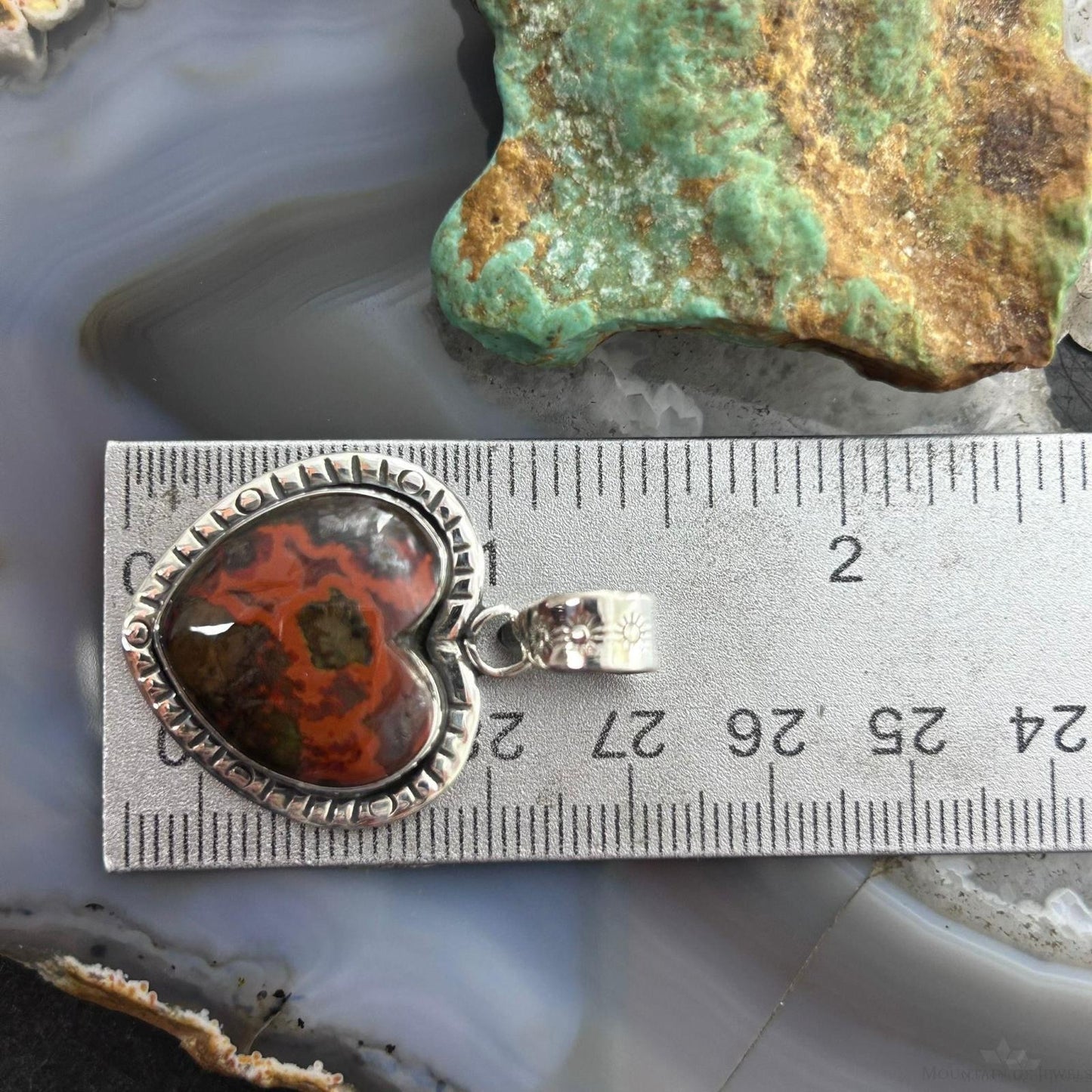 Sterling Silver Southwestern Style Seam Agate Decorated Heart Pendant For Women