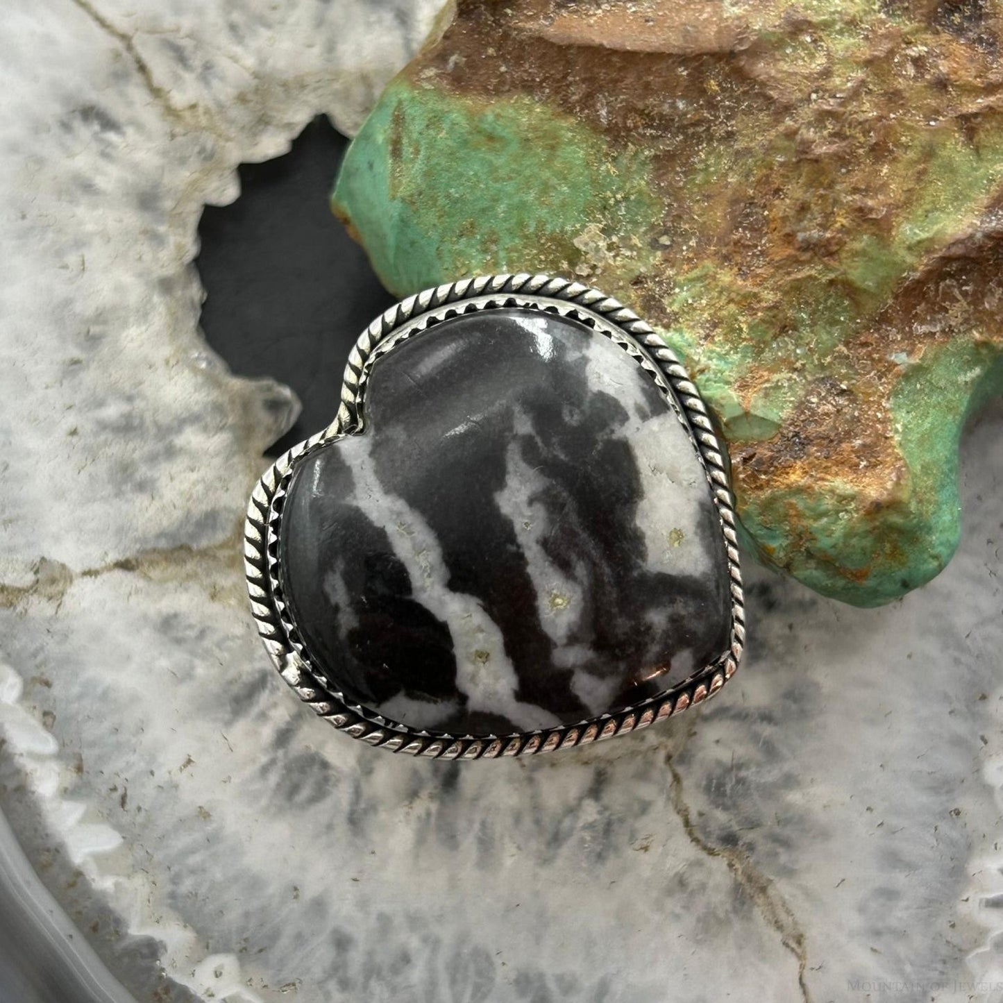 Sterling Silver Southwestern Style White Buffalo Heart Shape Ring Size 10 For Women
