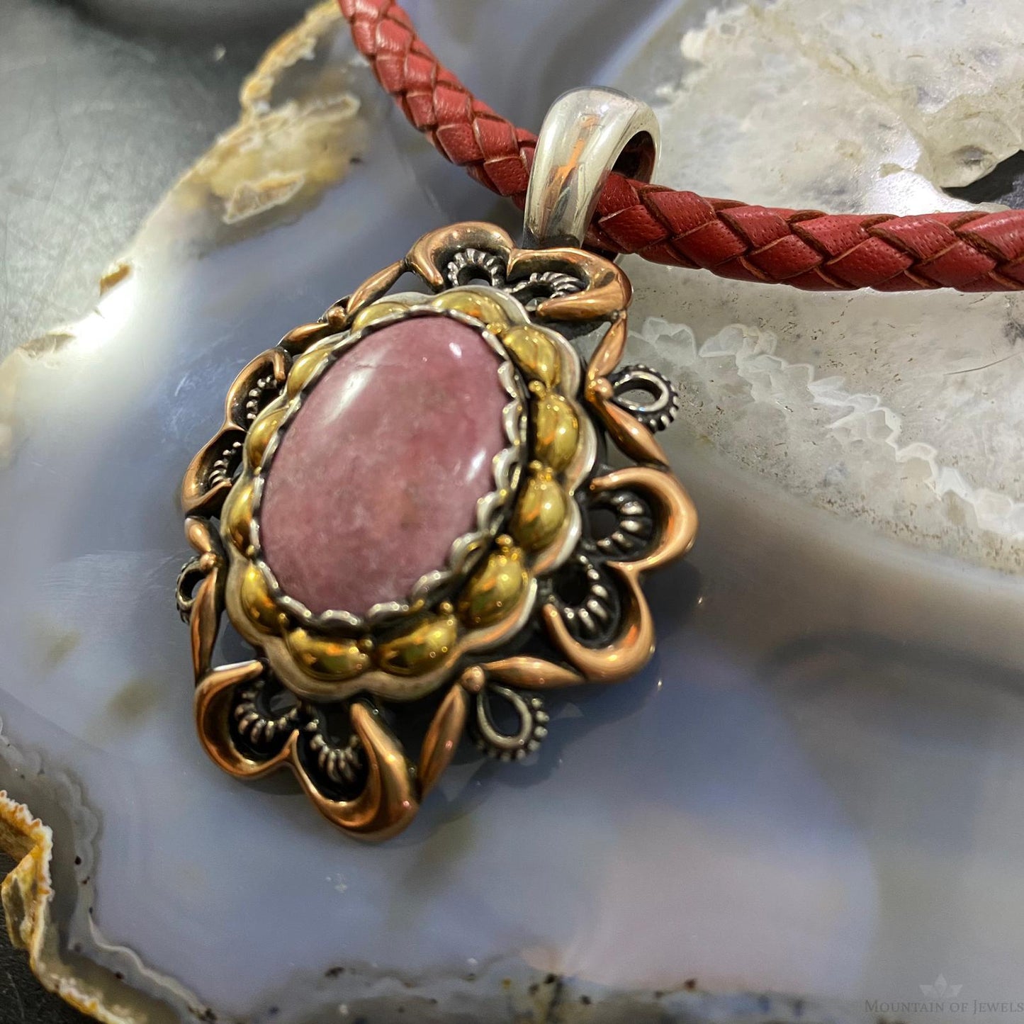 Carolyn Pollack Southwestern Style Mix Metal Turquoise & Rhodonite Pendant For Women