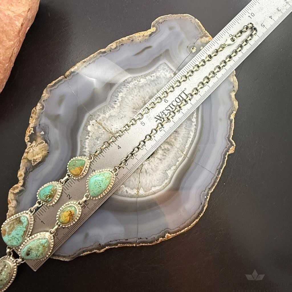 Sterling Silver Southwestern Style Royston Turquoise Lariat 25" Necklace For Women