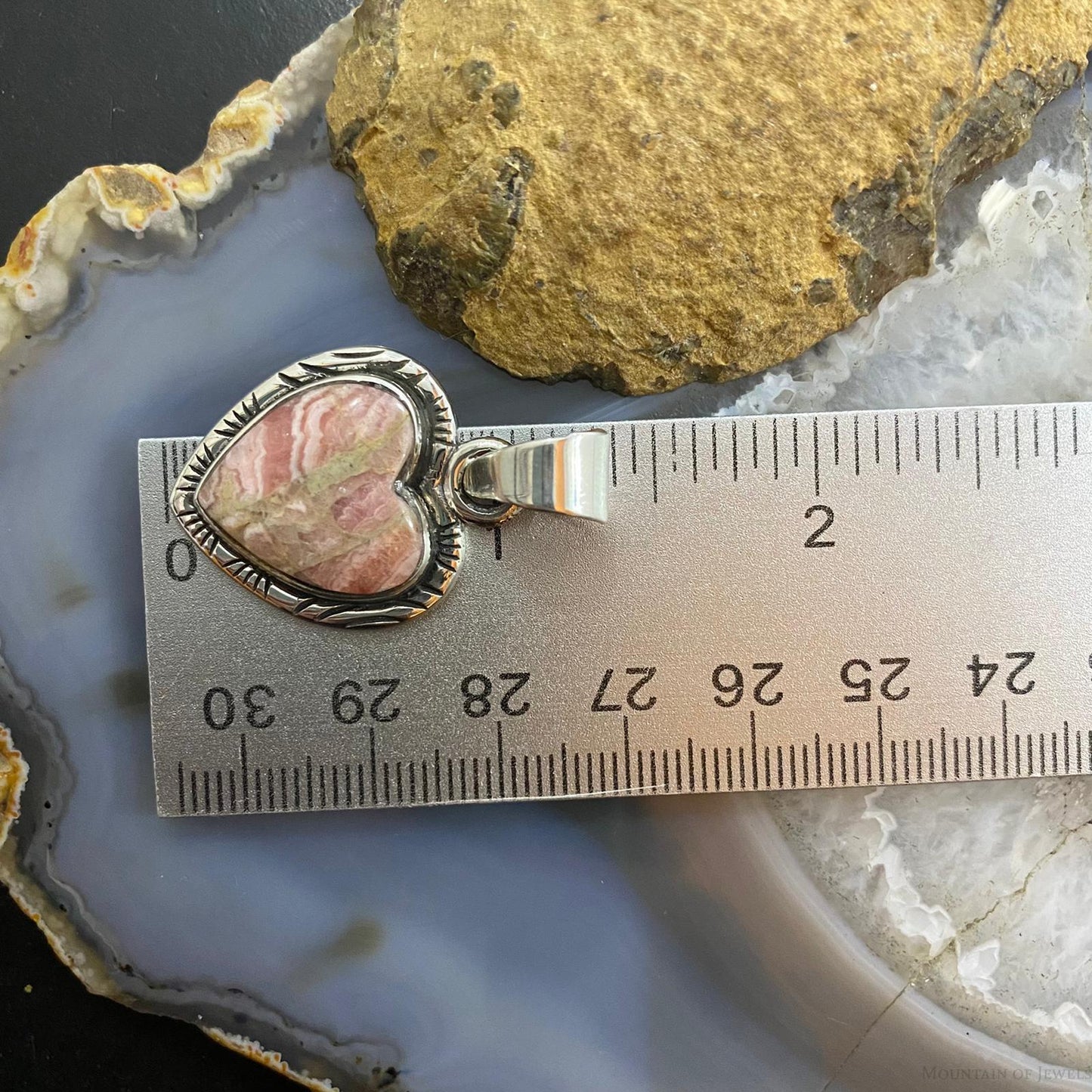 Native American Sterling Silver Heart Shape Rhodochrosite Pendant For Women #1