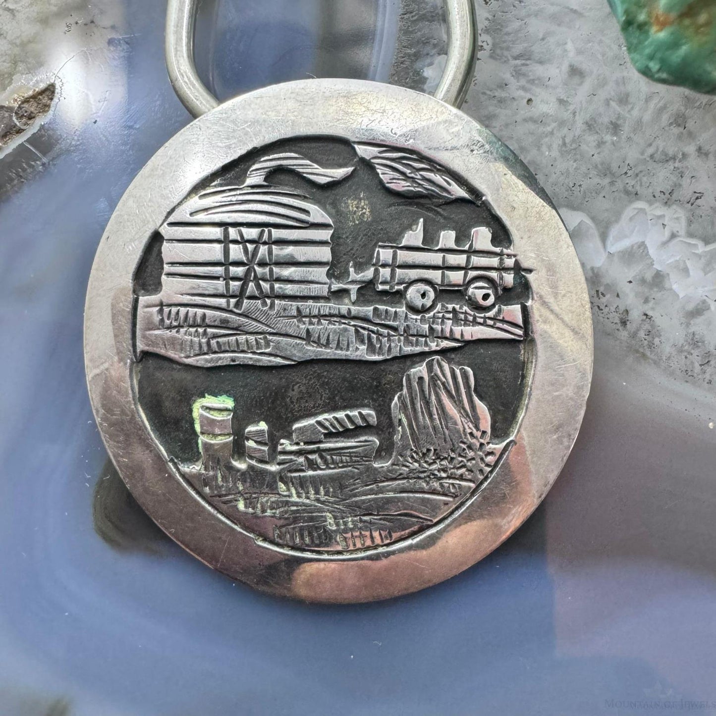 Vintage Tillie Jon Native American Sterling Silver Overlay Rez Life Keyring