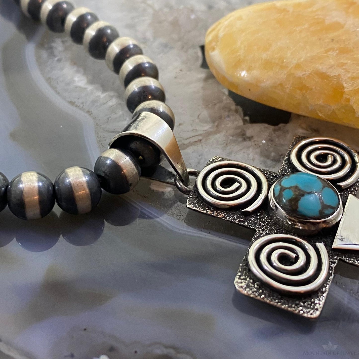 Alex Sanchez Native American Sterling Turquoise Petroglyph Cross Uni Pendant #3