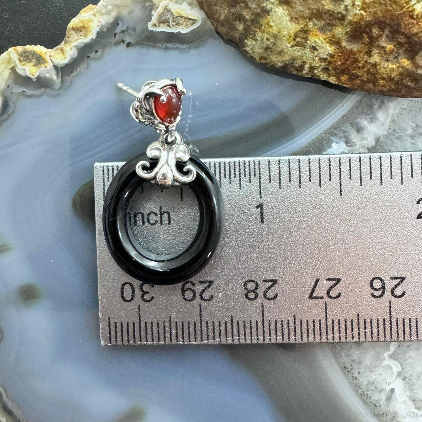 Carolyn Pollack Sterling Silver Onyx Hoop & Carnelian Dangle Earrings For Women