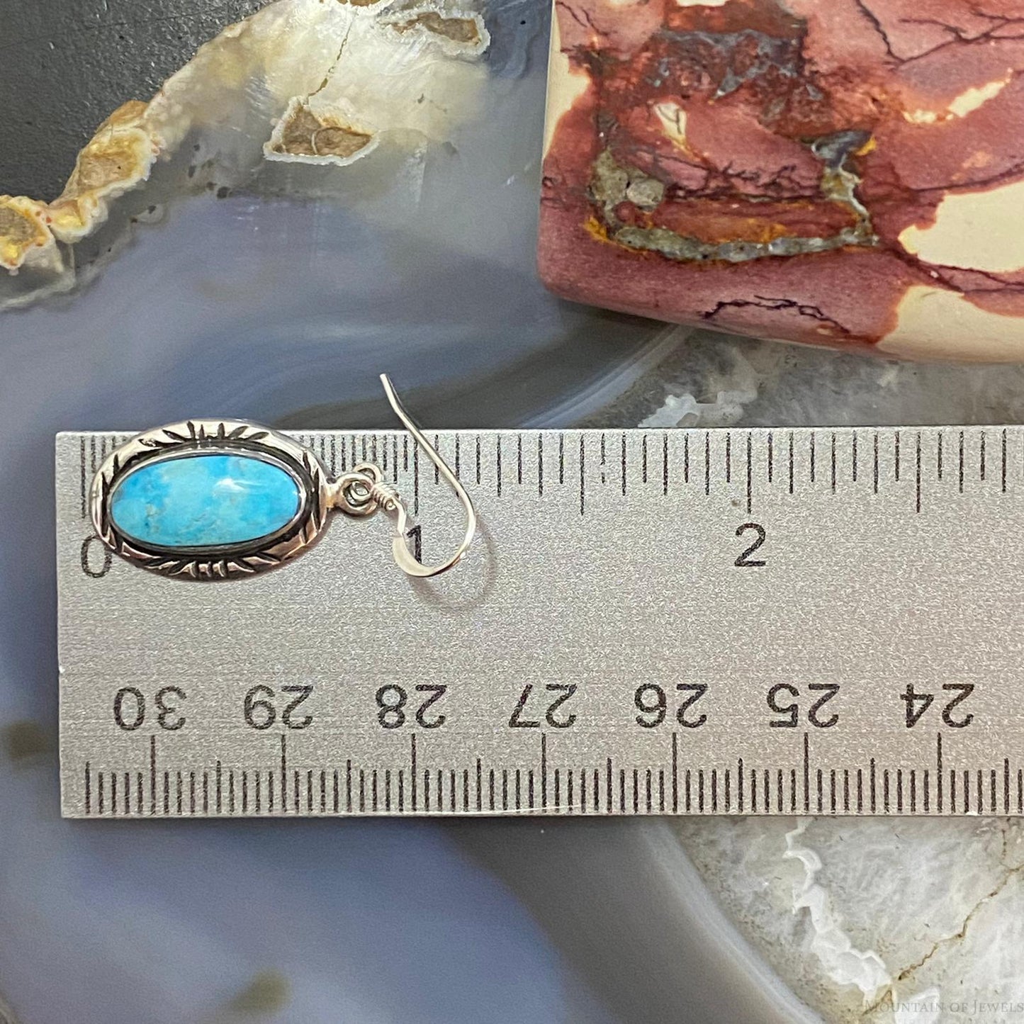 Native American Sterling Oval Blue Ridge Turquoise Dangle Earrings For Women