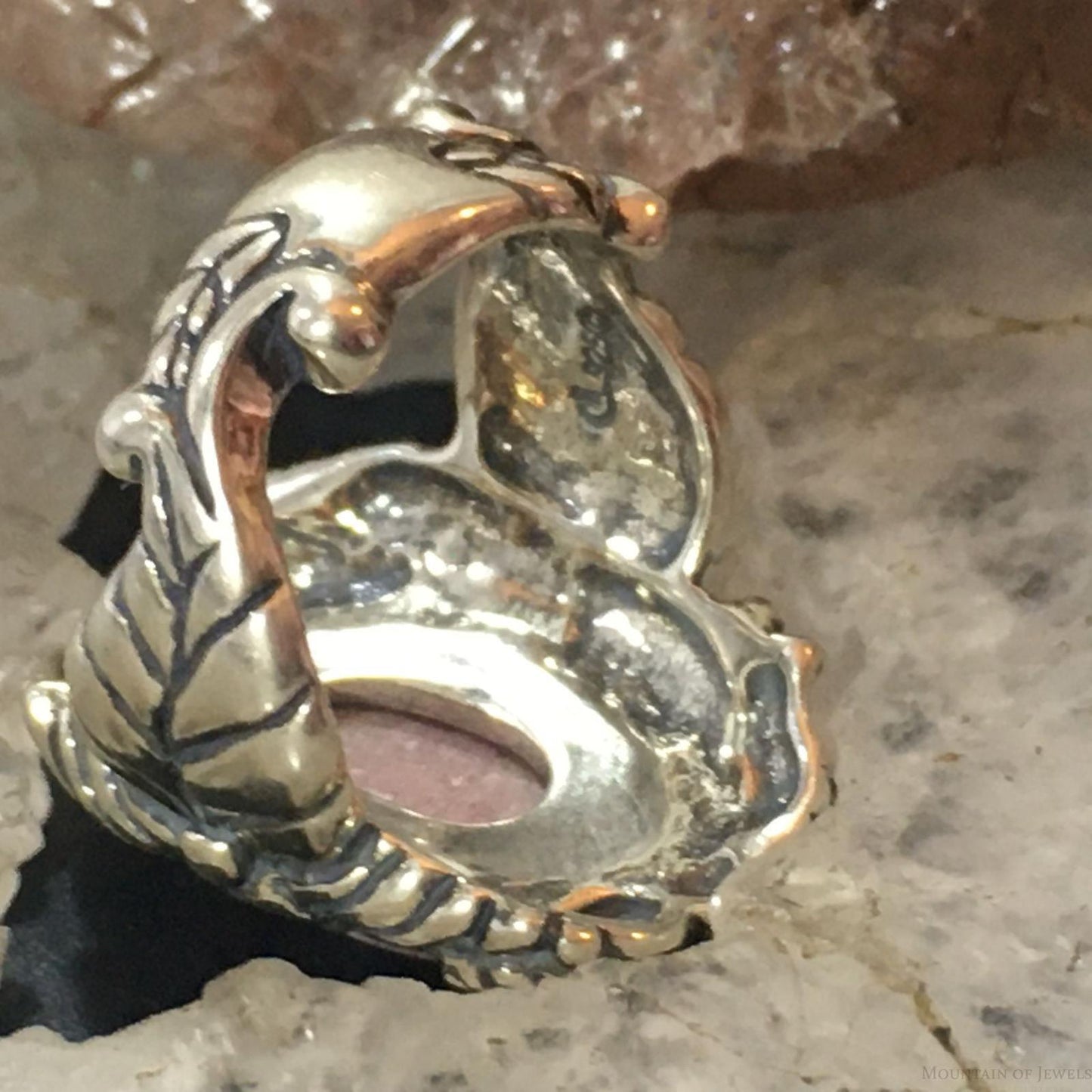 Carolyn Pollack Vintage Sterling Silver Oval Rhodonite Decorated Ring For Women