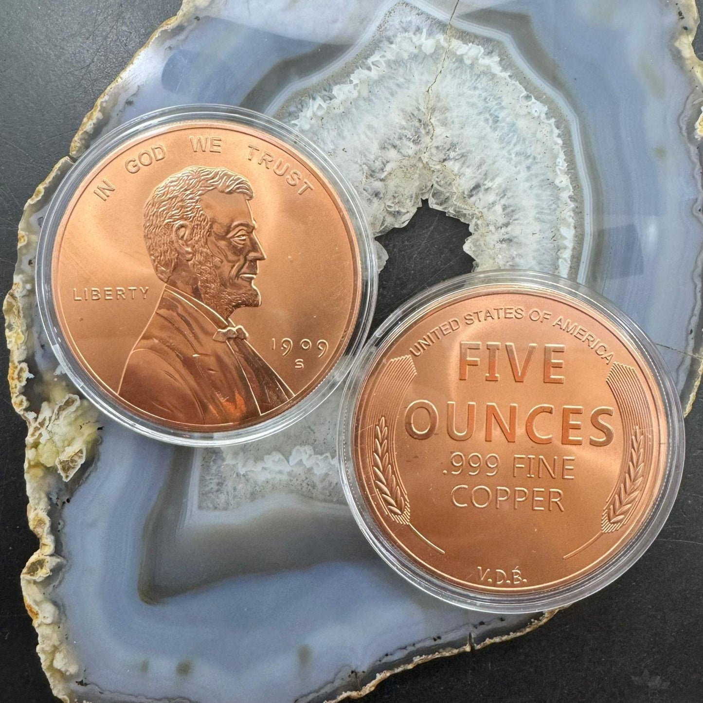 US 5 Ounces .999 Fine Copper Round Lincoln Penny Mint