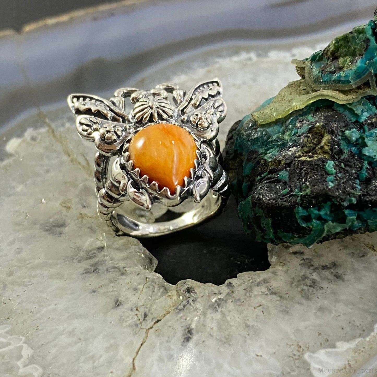 Carolyn Pollack Southwestern Style Sterling Silver Spiny Oyster Bee Ring For Women, Variety of Sizes